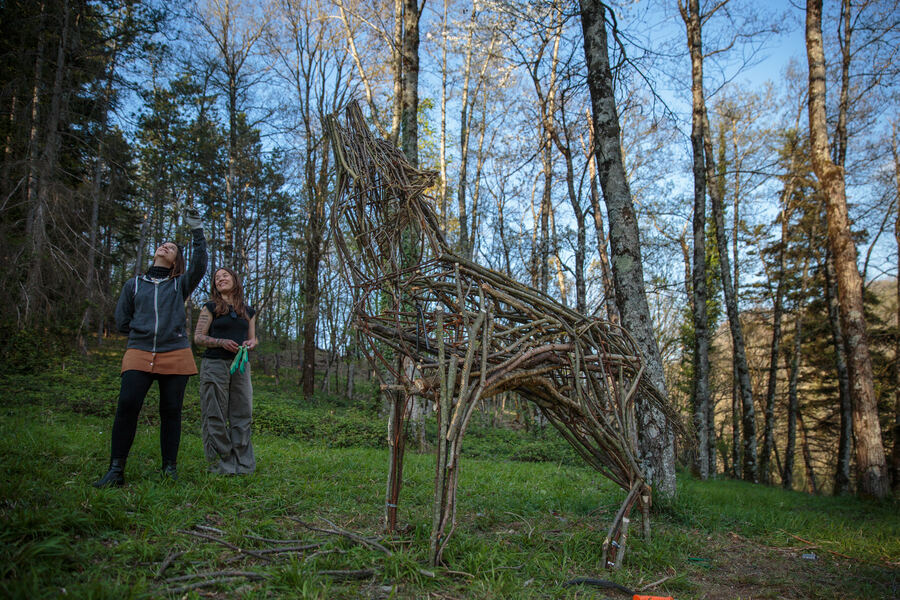 Il lupo di rami intrecciati completato nel bosco di Strabatenza